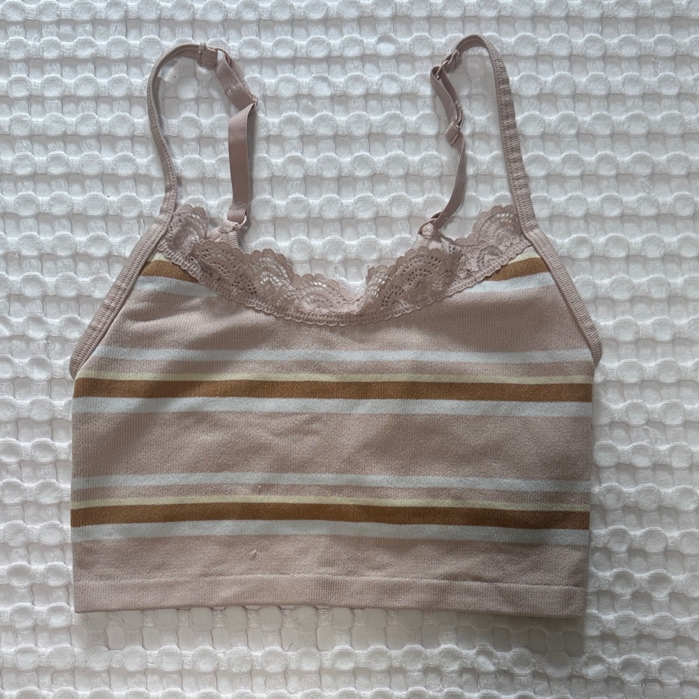 Aerie Striped Lace Bandeau - Pink and Brown
